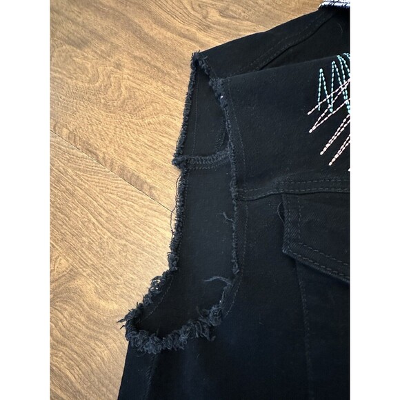 Blac Leaf Vest Men’s Paisley Twill Distressed Embroidered Rave Large Black Vest - Picture 12 of 14